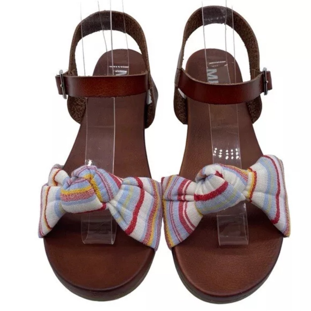 NEW MIA Addilynn Fabric Knot Sandals White w/Multi-Color Striped Flat-Size 11